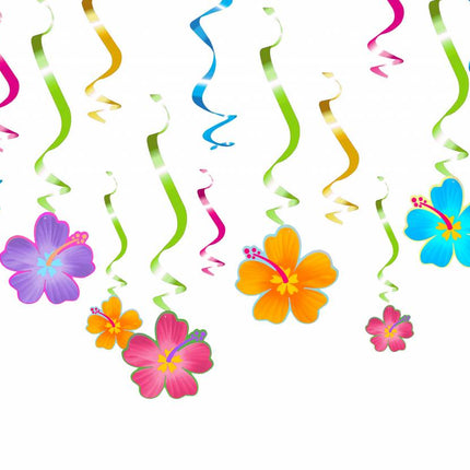 Hawaii Hangdecoratie Bloemen Set 12 delig van Riethmueller koop je bij Partywinkel