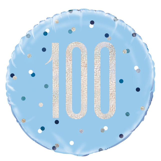 Helium Ballon 100 Jaar Blauw 45cm leeg van Unique koop je bij Partywinkel
