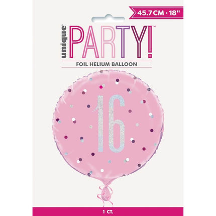 Helium Ballon 16 Jaar Roze 45cm leeg van Unique koop je bij Partywinkel