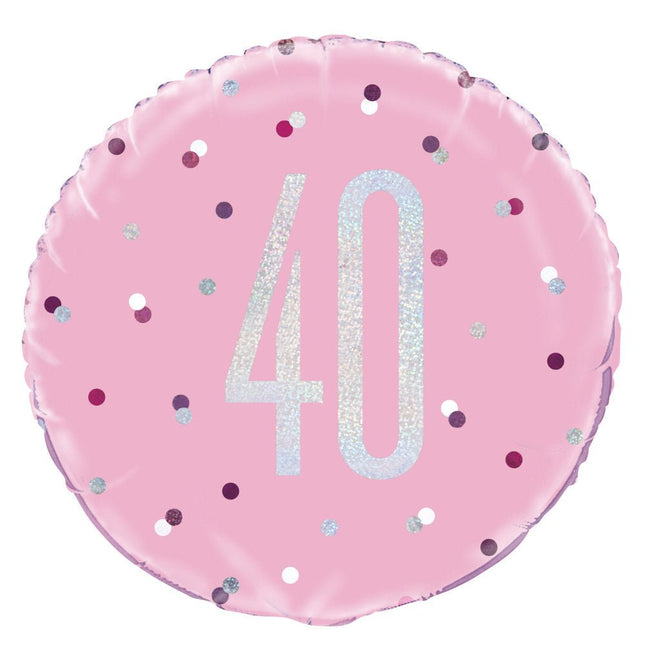 Helium Ballon 40 Jaar Roze 45cm leeg van Unique koop je bij Partywinkel