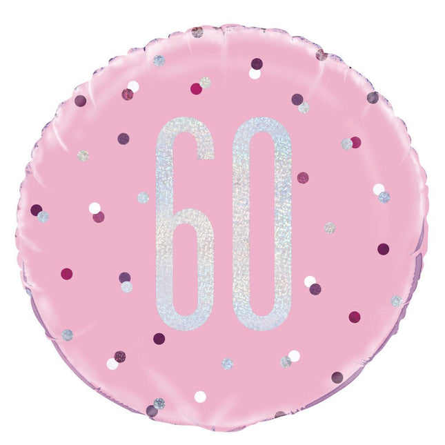 Helium Ballon 60 Jaar Roze 45cm leeg van Unique koop je bij Partywinkel