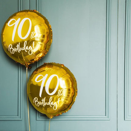 Helium Ballon 90Th Birthday Goud Leeg 45cm van Partydeco koop je bij Partywinkel