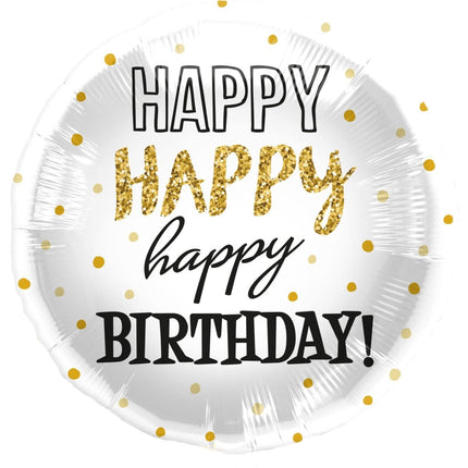 Helium Ballon Happy Birthday Gouden Stippen Leeg 45cm van Folat koop je bij Partywinkel