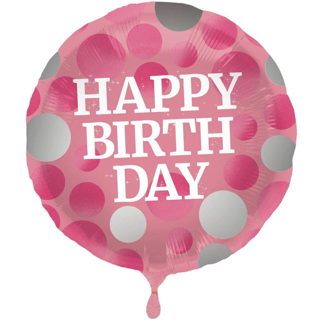 Helium Ballon Happy Birthday Roze 45cm leeg van Folat koop je bij Partywinkel