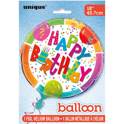 Helium Ballon Happy Birthday Taart Rond 45cm leeg van Unique koop je bij Partywinkel
