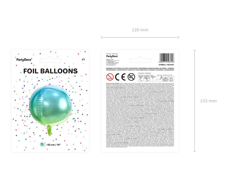 Helium Ballon Rond Blauw Groen Leeg 35cm van Partydeco koop je bij Partywinkel