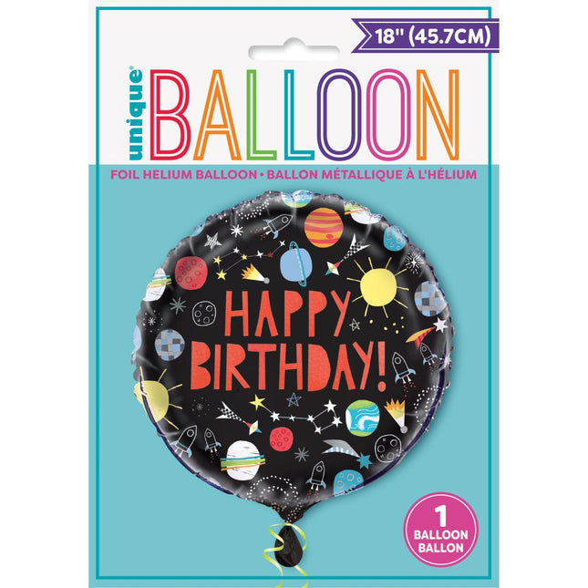 Helium Ballon Space Happy Birthday 45cm leeg van Unique koop je bij Partywinkel