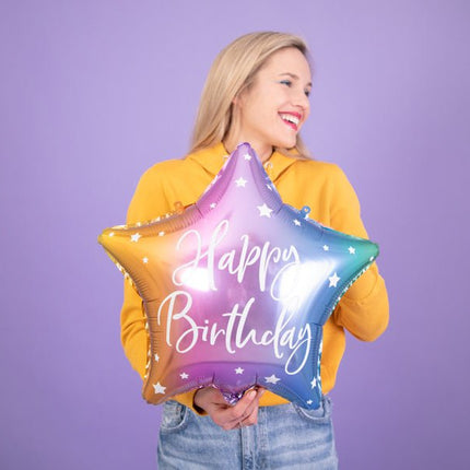 Helium Ballon Ster Happy Birthday Leeg 40cm van Partydeco koop je bij Partywinkel