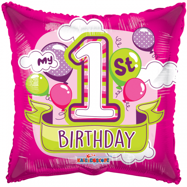 Helium Ballon Vierkant 1St Birthday Meisje 45cm leeg van WeFiesta koop je bij Partywinkel