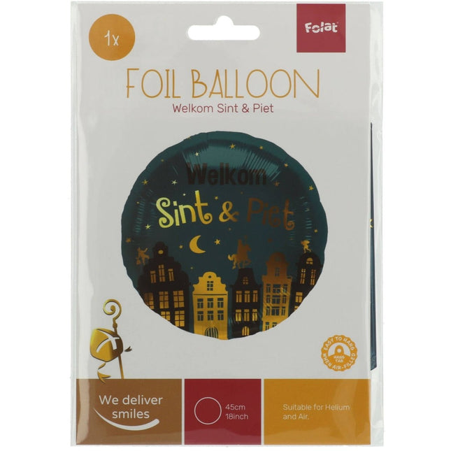 Helium Ballon Welkom Sint En Piet Leeg 45cm van Folat koop je bij Partywinkel