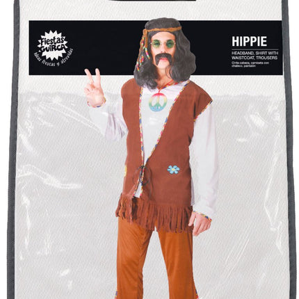 Hippie 60S Kostuum Bruin Wit Heren van Fiestas Guirca koop je bij Partywinkel