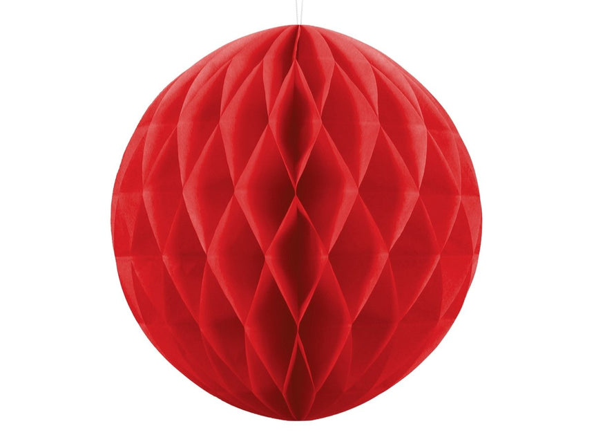 Honeycomb Bal Rood 30cm van Partydeco koop je bij Partywinkel