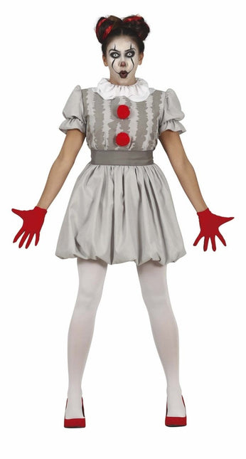 Horror Clown Halloween Kostuum Dames Grijs van Fiestas Guirca koop je bij Partywinkel