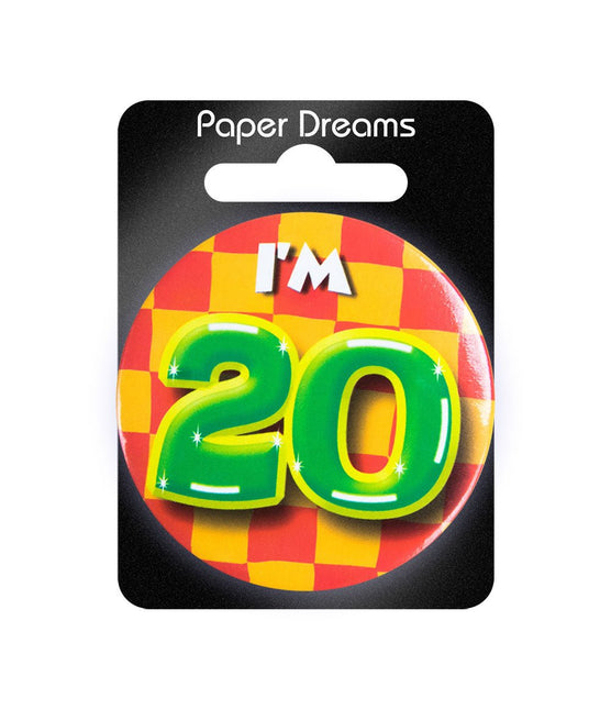 I'm 20 Button 20 Jaar 5,5cm van Paper Dreams koop je bij Partywinkel
