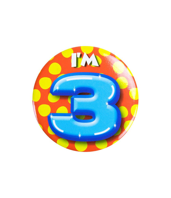 I'm 3 Button 3 Jaar 5,5cm van Paper Dreams koop je bij Partywinkel