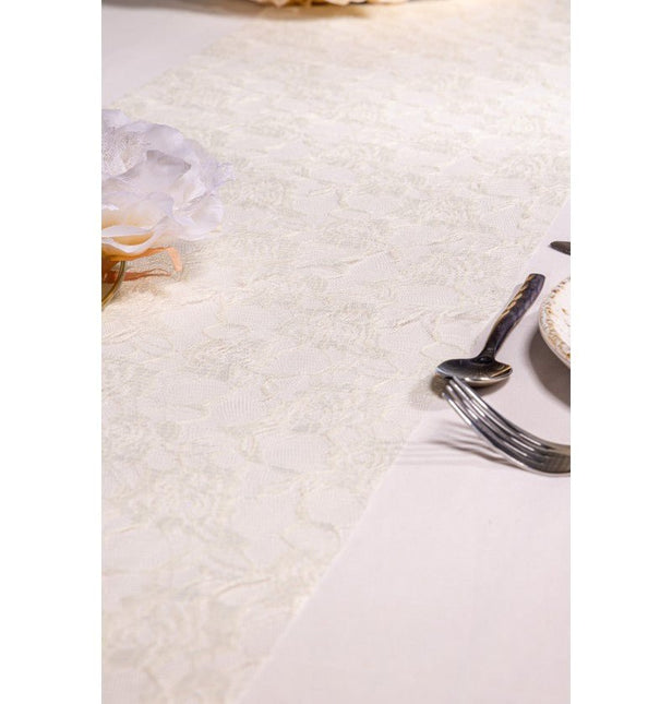 Ivoorkleurige Tafelloper Roses 5m van CHAKS koop je bij Partywinkel