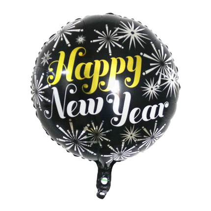 Happy New Year Helium Ballon Zwart Vuurwerk Leeg 45cm