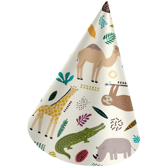 Jungle Dieren Feesthoedjes Papier Zoo Party 6st van Folat koop je bij Partywinkel