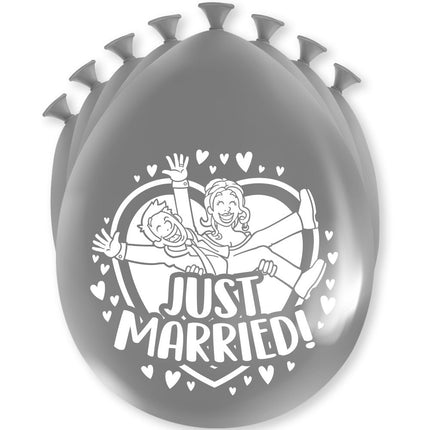 Just Married Ballonnen Zilver 30cm 8st van Paper Dreams koop je bij Partywinkel