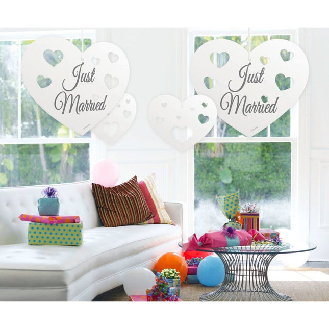 Just Married Hangdecoratie Set Harten 5 delig van Folat koop je bij Partywinkel