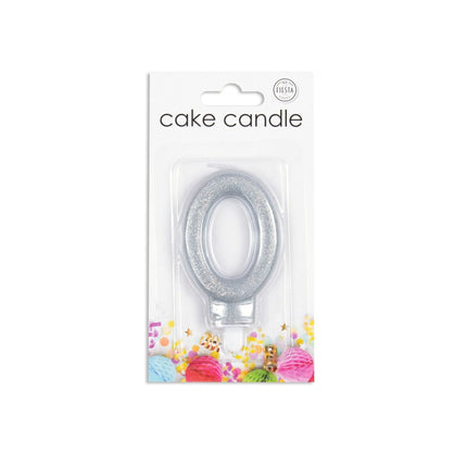 Kaars 0 Jaar Zilver Glitter 7cm van WeFiesta koop je bij Partywinkel