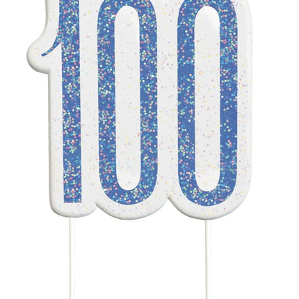 Kaars 100 Jaar Glitter Blauw 8,5cm van Unique koop je bij Partywinkel
