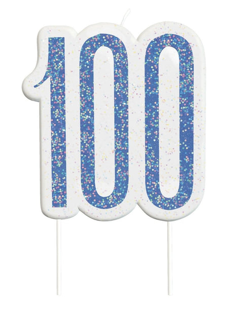 Kaars 100 Jaar Glitter Blauw 8,5cm van Unique koop je bij Partywinkel