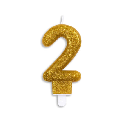 Kaars 2 Jaar Goud Glitter 7cm van WeFiesta koop je bij Partywinkel