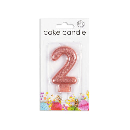 Kaars 2 Jaar Rose Goud Glitter 7cm van WeFiesta koop je bij Partywinkel