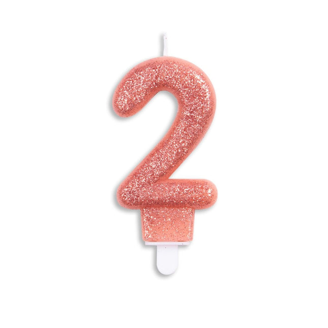 Kaars 2 Jaar Rose Goud Glitter 7cm van WeFiesta koop je bij Partywinkel