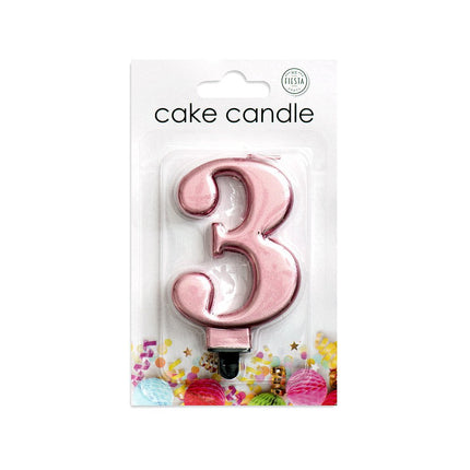 Kaars 3 Jaar Rose Goud Metallic 8cm van WeFiesta koop je bij Partywinkel