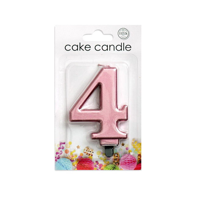 Kaars 4 Jaar Rose Goud Metallic 8cm van WeFiesta koop je bij Partywinkel