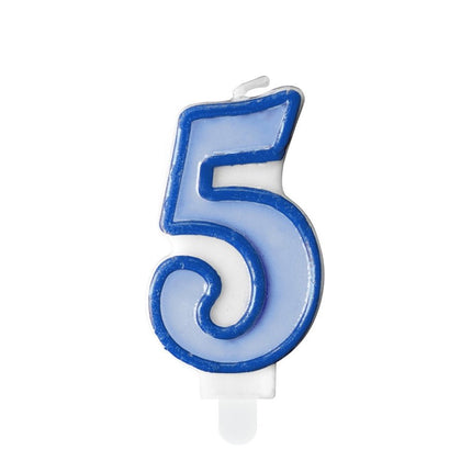 Kaars 5 Jaar Blauw 7cm van Partydeco koop je bij Partywinkel