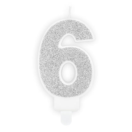 Kaars 6 Jaar Zilver 7cm van Partydeco koop je bij Partywinkel