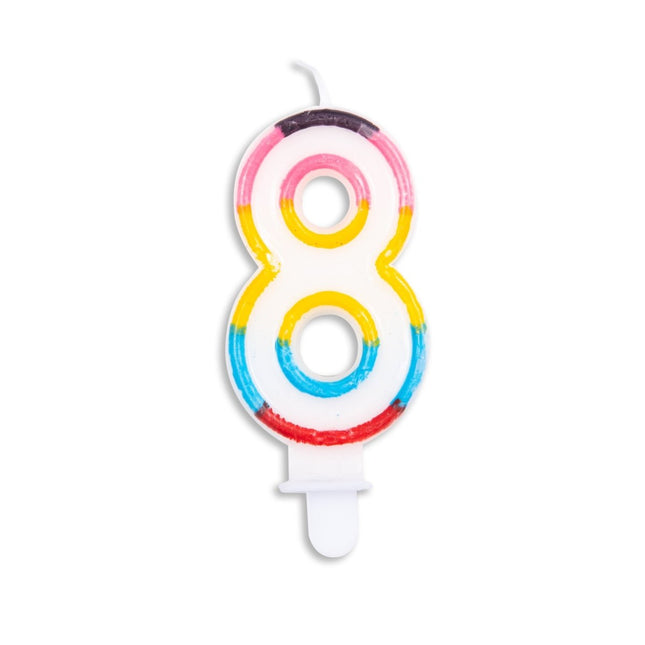 Kaars 8 Jaar Gekleurd 7cm van WeFiesta koop je bij Partywinkel