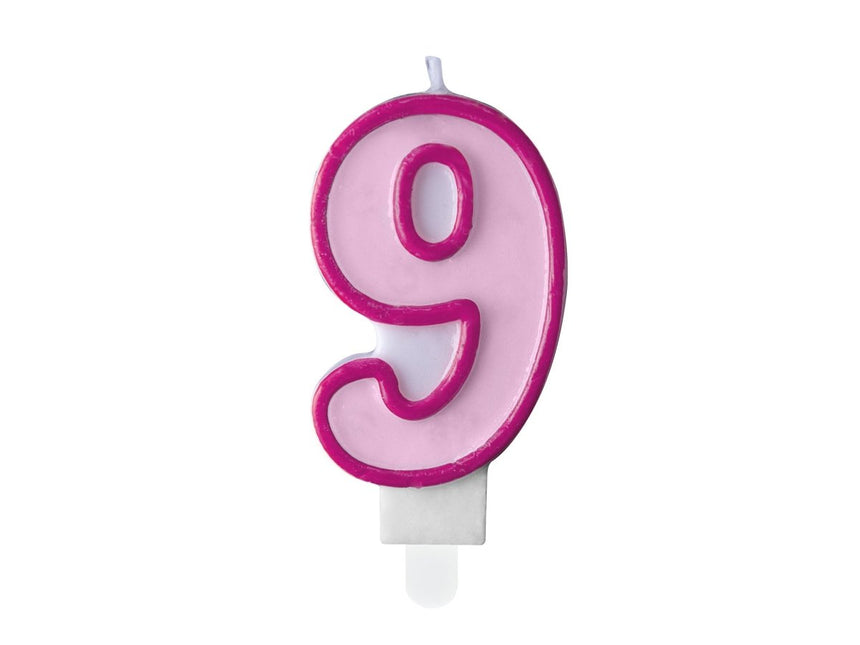 Kaars 9 Jaar Roze 7cm van Partydeco koop je bij Partywinkel