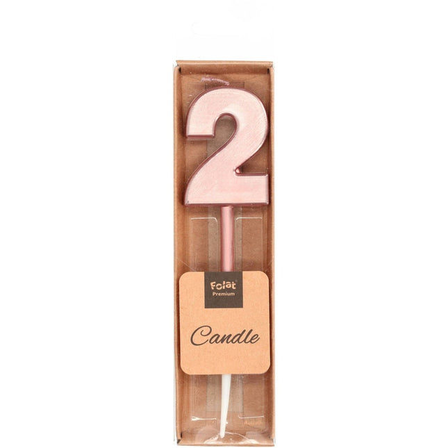 Kaars Cijfer 2 Rose Goud Metallic 15cm van Folat koop je bij Partywinkel