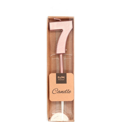 Kaars Cijfer 7 Rose Goud Metallic 15cm van Folat koop je bij Partywinkel