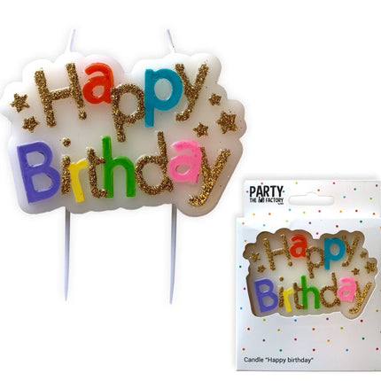Kaars Happy Birthday 10,5cm van Haza Witbaard koop je bij Partywinkel