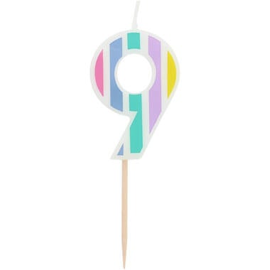 Kaars Pastel Cijfer 9 Meerkleurig van Folat koop je bij Partywinkel