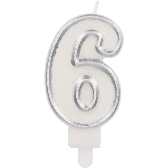 Kaars Simply Chique Silver Cijfer 6 van Folat koop je bij Partywinkel