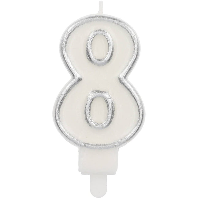 Kaars Simply Chique Silver Cijfer 8 van Folat koop je bij Partywinkel