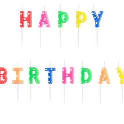 Kaarsen Happy Birthday Gekleurd 2,5cm 13st van Partydeco koop je bij Partywinkel