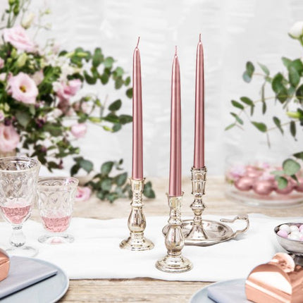 Kaarsen Rose Goud Metallic 24cm 10st van Partydeco koop je bij Partywinkel