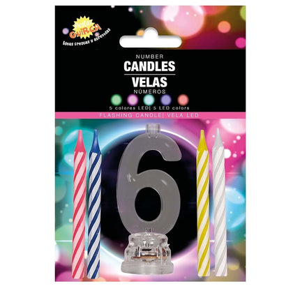 Kaarsenhouder 6 Jaar Led 13cm van Fiestas Guirca koop je bij Partywinkel