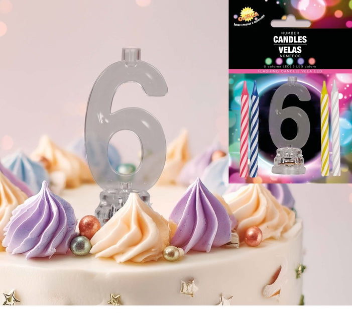 Kaarsenhouder 6 Jaar Led 13cm van Fiestas Guirca koop je bij Partywinkel