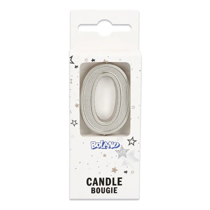 Kaarsje Elegant '0' zilver op prikker (3 x 4,2 x 0,7 cm) van Boland koop je bij Partywinkel