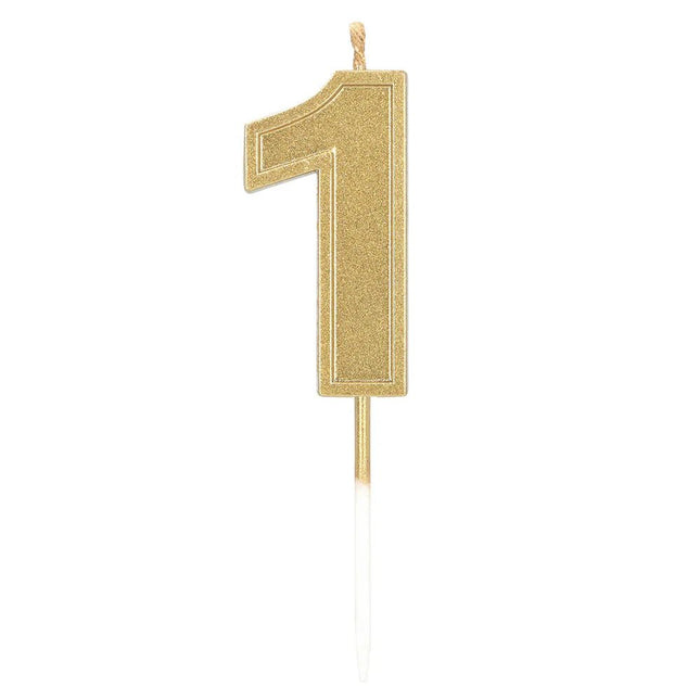 Kaarsje Elegant '1' goud op prikker (3 x 4,2 x 0,7 cm) van Boland koop je bij Partywinkel