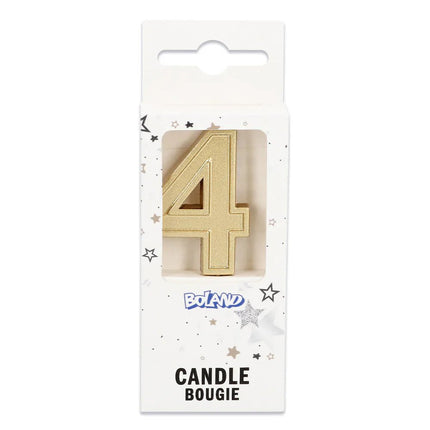 Kaarsje Elegant '4' goud op prikker (3 x 4,2 x 0,7 cm) van Boland koop je bij Partywinkel