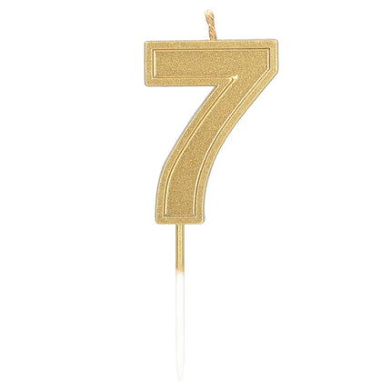 Kaarsje Elegant '7' goud op prikker (3 x 4,2 x 0,7 cm) van Boland koop je bij Partywinkel
